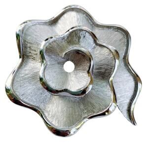 Vintage Abstract Trifari Brooch MCM Signed Silvertone Layered Modernist Flower